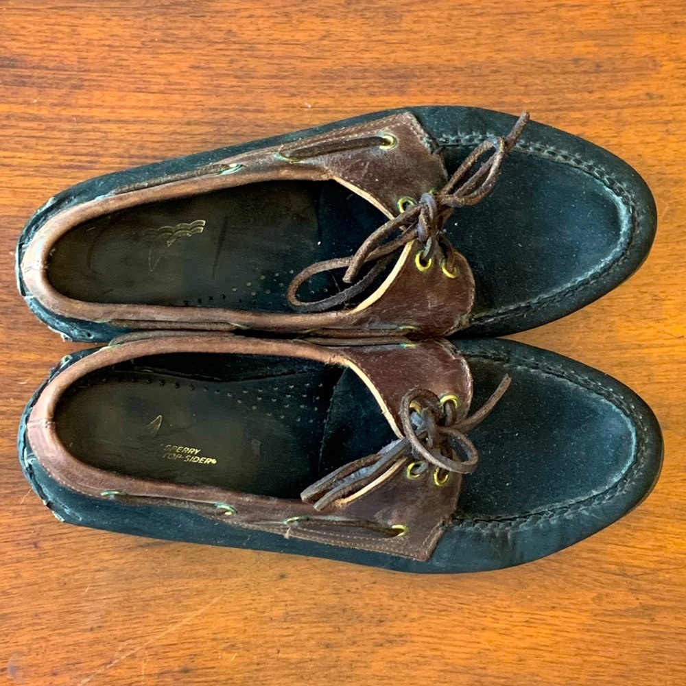 Sperry Top Sider black and brown 2-Eye Boat Shoe 10.5M. Only worn twice.